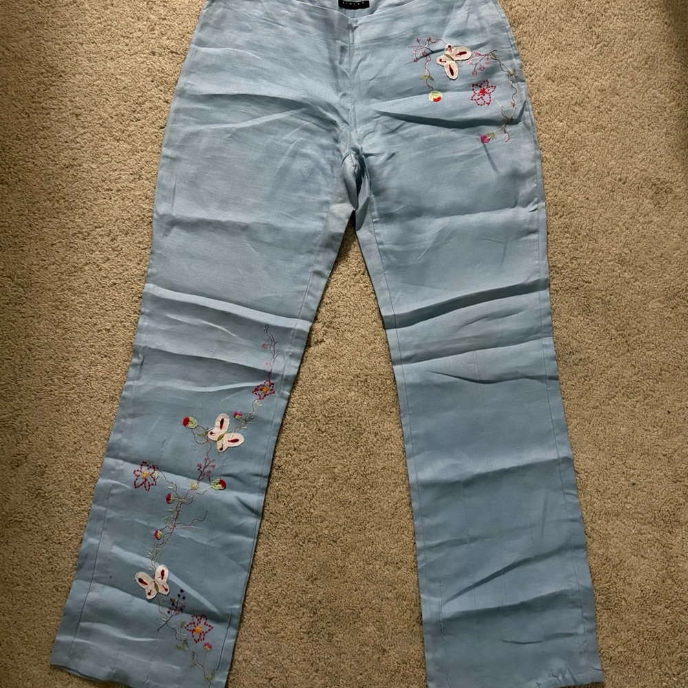 Embroidered Light Blue Women's Linen Pants . Purchased in Aruba.
